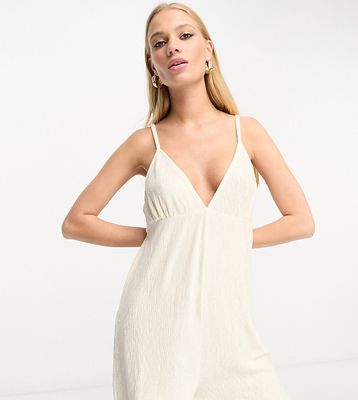 Loungeable crinkle velour romper in ivory-White