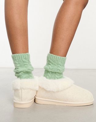 Loungeable fluffy mini bootie slipper in cream-White