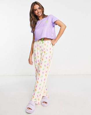 Loungeable gummy long pajama set in purple and cream