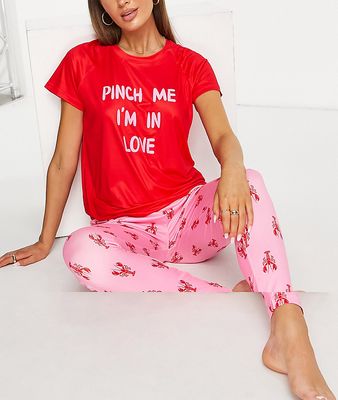 Loungeable lobster leggings pajama set in pink and red