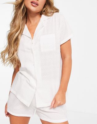 Loungeable mix and match textured pajama shirt in white