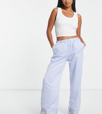 Loungeable Petite mix and match satin and lace pajama pants in pale blue