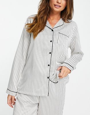 Loungeable satin pajama shirt in cream and black pinstripe - part of a set