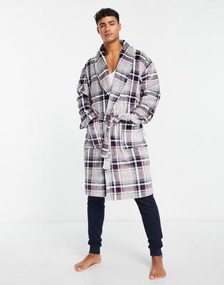 Loungeable shawl collar robe in gray check