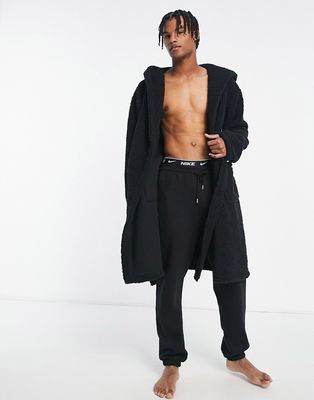Loungeable sherpa hooded robe in black