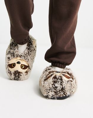 Loungeable sloth slippers in brown