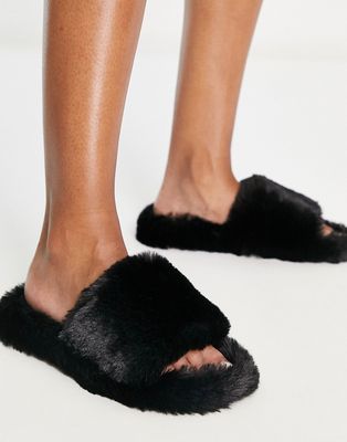 Loungeable super fluffy slider slipper in black