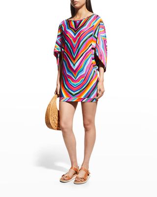 Louvre Striped Batwing Tunic Coverup