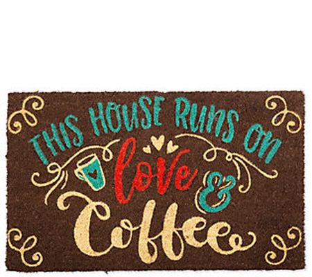 Love & Coffee Natural Coir Doormat with  Nonsli p Back