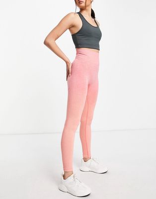 Love & Other Things gym seamless ombre knitted leggings in peach ombre-Multi