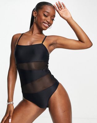 Love & Other Things mesh cut out swimsuit in black