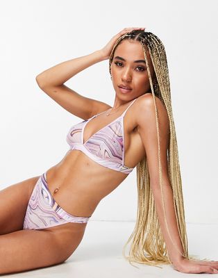 Love & Other Things mesh lingerie set in lilac swirl print-Purple