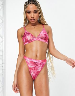 Love & Other Things mesh lingerie set in pink swirl print