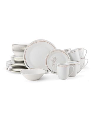 Love Blooms 32-Piece White Porcelain Dinnerware Set