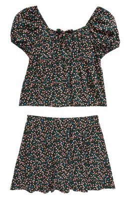 Love, Fire Kids' Floral Top & Shorts Set in Black Ditsy 