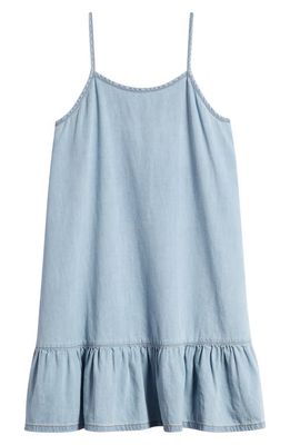 Love, Fire Kids' Ruffle Hem Chambray Dress in Light Wash 