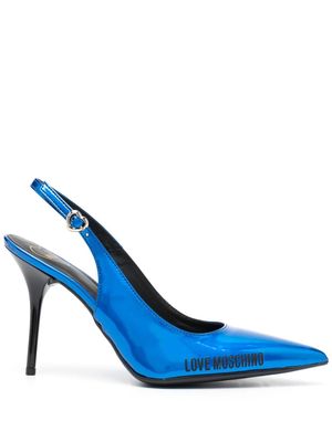 Love Moschino 100mm logo-print pointed-toe pumps - Blue