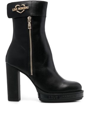 Love Moschino 110mm logo-plaque leather boots - Black