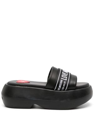 Love Moschino 75mm platform leather slides - Black