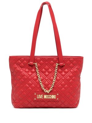 Love Moschino chain-link detail faux-leather tote bag - Red