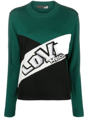 Love Moschino colour-block crew neck jumper - Green