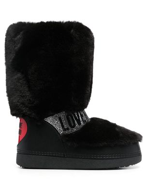 Love Moschino Crystal-embellished faux-fur boots - Black