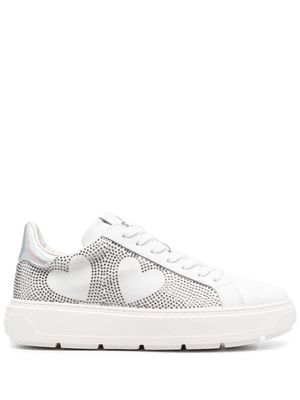 Love Moschino crystal-embellished lace-up sneakers - White