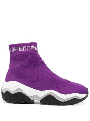Love Moschino embossed-hearts high-top sock sneakers - Purple