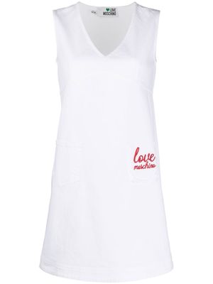 Love Moschino embroidered-logo V-neck mini dress - White