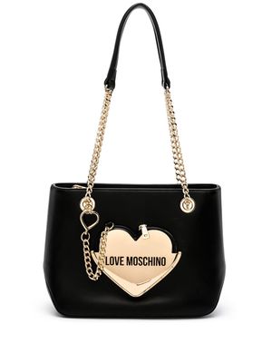 Love Moschino enamelled-logo shoulder bag - Black