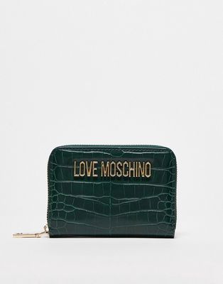 Love Moschino faux croc zip around small wallet in green