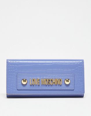 Love Moschino foldover wallet in lilac croc-Purple