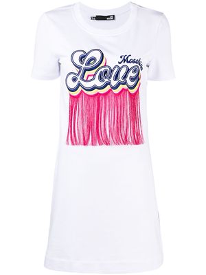 Love Moschino fringed logo-embroidered T-shirt - White
