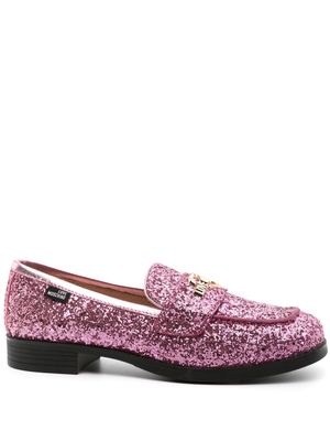 Love Moschino glitter-detail square-toe loafers - Pink
