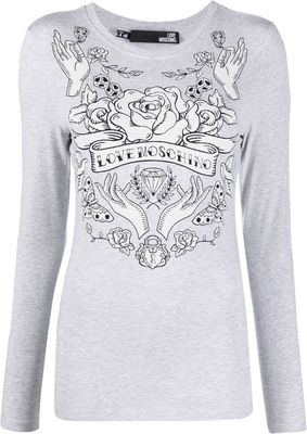 Love Moschino graphic-print long-sleeve T-shirt - Grey