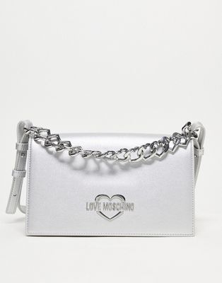 Love Moschino heart chain cross body bag in silver