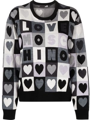 Love Moschino heart logo check jumper - Black
