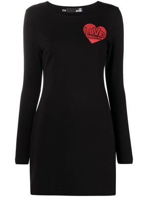Love Moschino heart-print long-sleeved T-shirt dress - Black