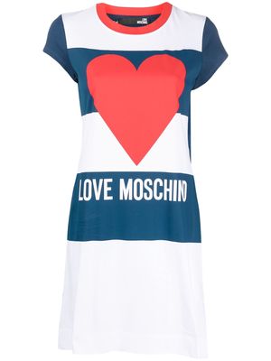 Love Moschino heart-print striped mini dress - White
