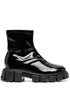 Love Moschino high-shine logo-print 50mm boots - Black