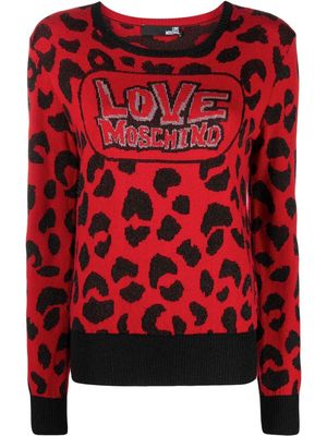 Love Moschino leopard intarsia rib-trimmed jumper - Red