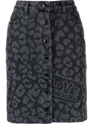Love Moschino leopard print denim mini skirt - Black