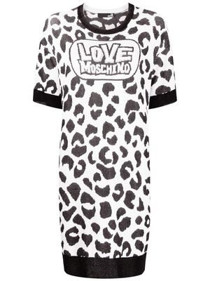 Love Moschino leopard-print knitted dress - White