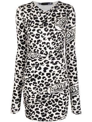 Love Moschino leopard print long-sleeve dress - White