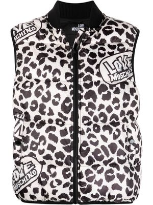 Love Moschino leopard-print padded gilet - White