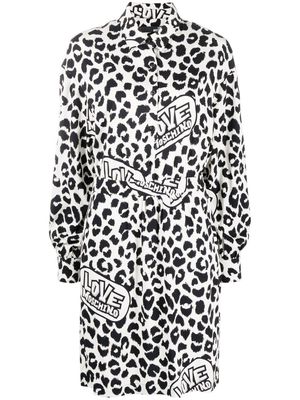 Love Moschino leopard-print shirt dress - White
