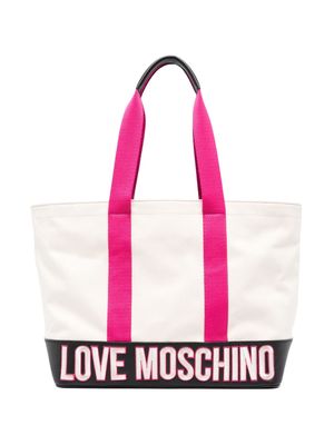 Love Moschino logo-embroidered colour-block tote bag - Neutrals