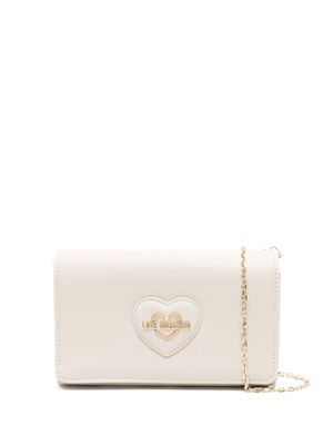 Love Moschino logo heart-patch faux-leather crossbody bag - Neutrals