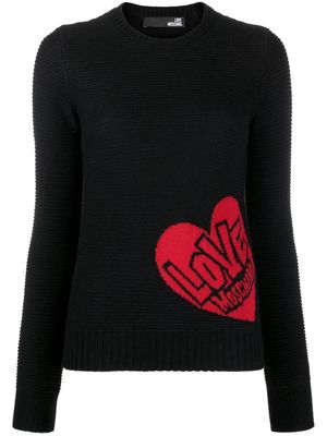 Love Moschino logo intarsia crew-neck jumper - Black