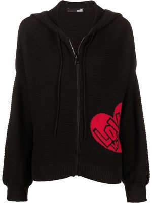 Love Moschino logo intarsia hooded cardigan - Black